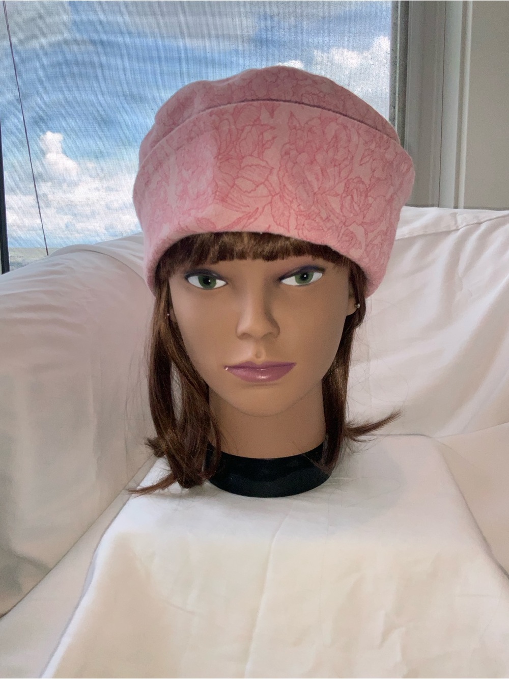 Pillbox Hat, Brim, Pink, Size 56-57 cm